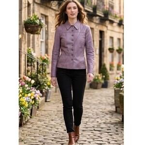 Worth Womens Pastel Purple Genuine Leather Patchwork Button Front Jacket Size 12